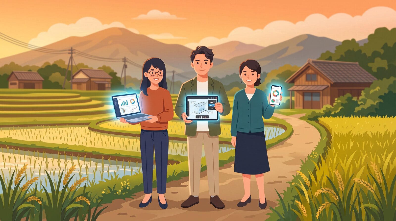 Tech・Design・Bizの3人チームが地域に入るイメージ